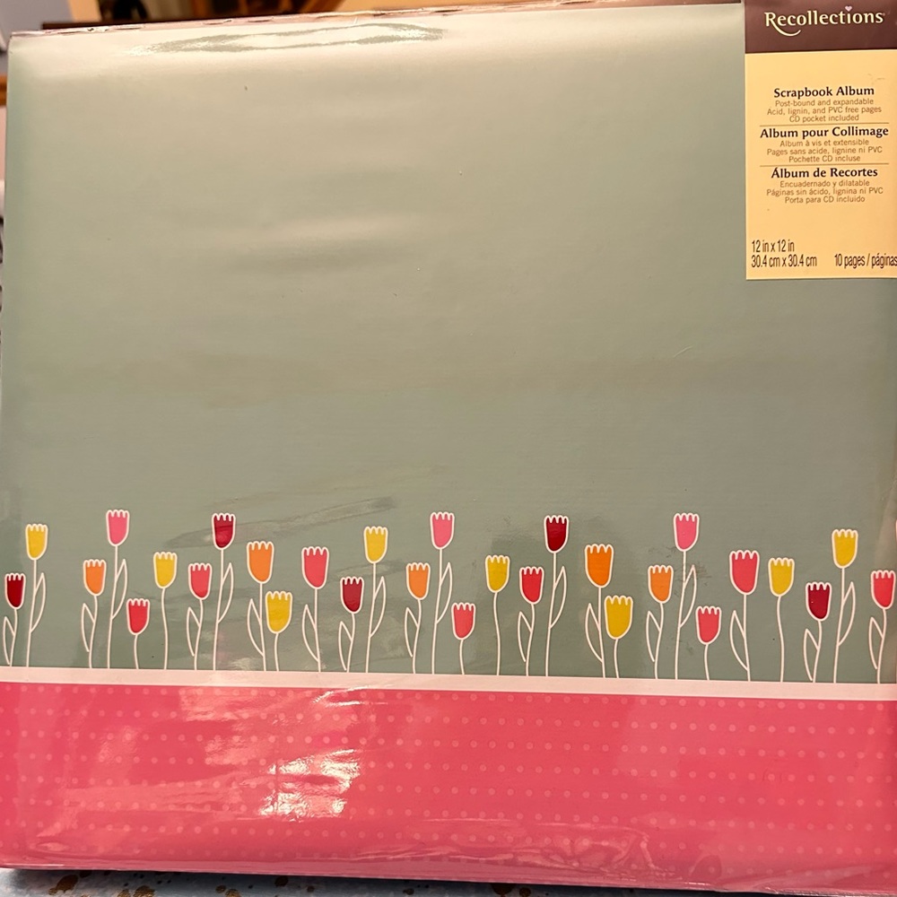 New Recollections Memory Photo Scrapbook Album 12x12” Teal Pink W/Tulip Flowers.
